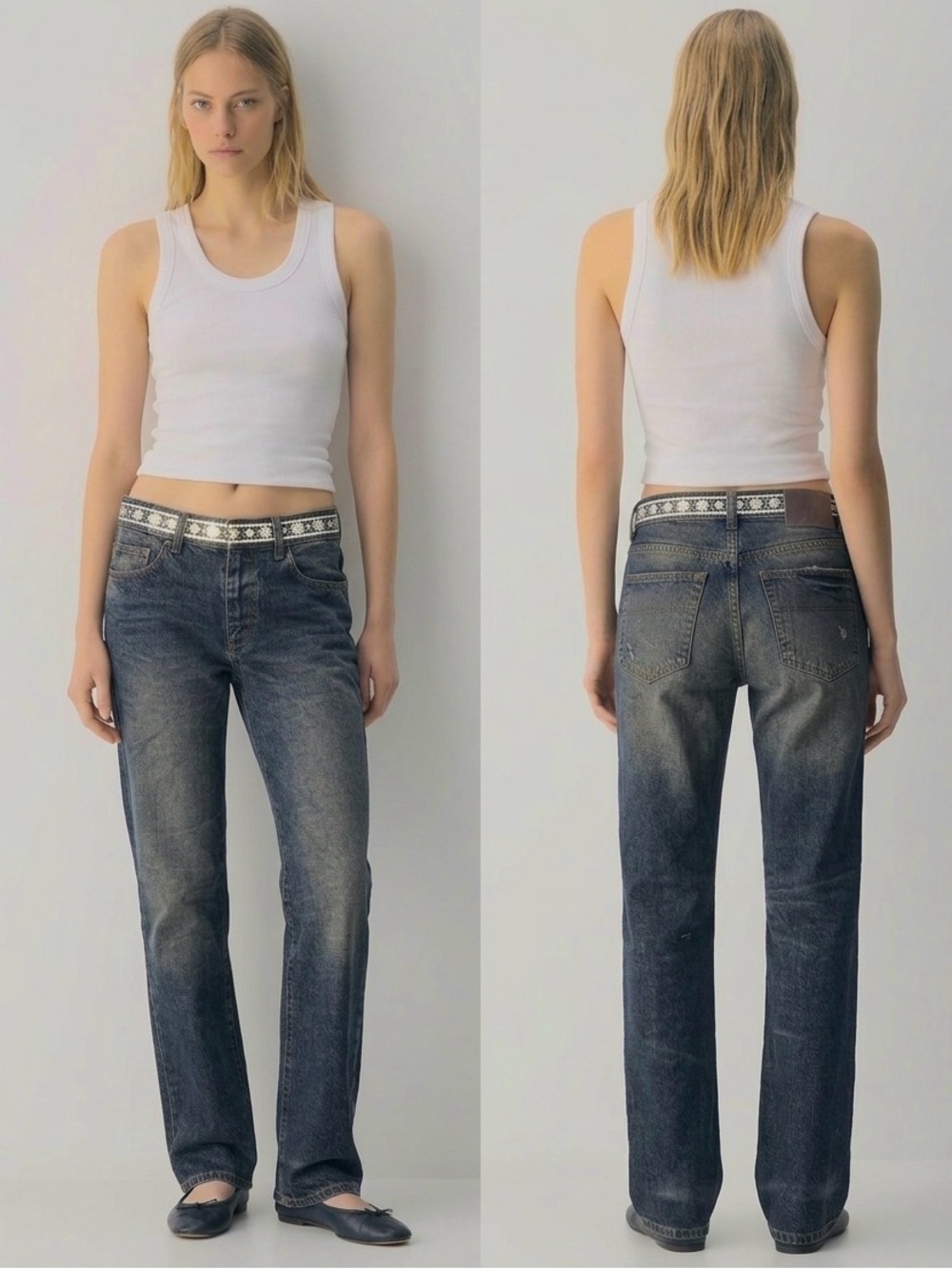 DKNY NWT Y2K City Fit Mid Rise 30 Jeans Embroidery Straight Wide Leg Boho Denim